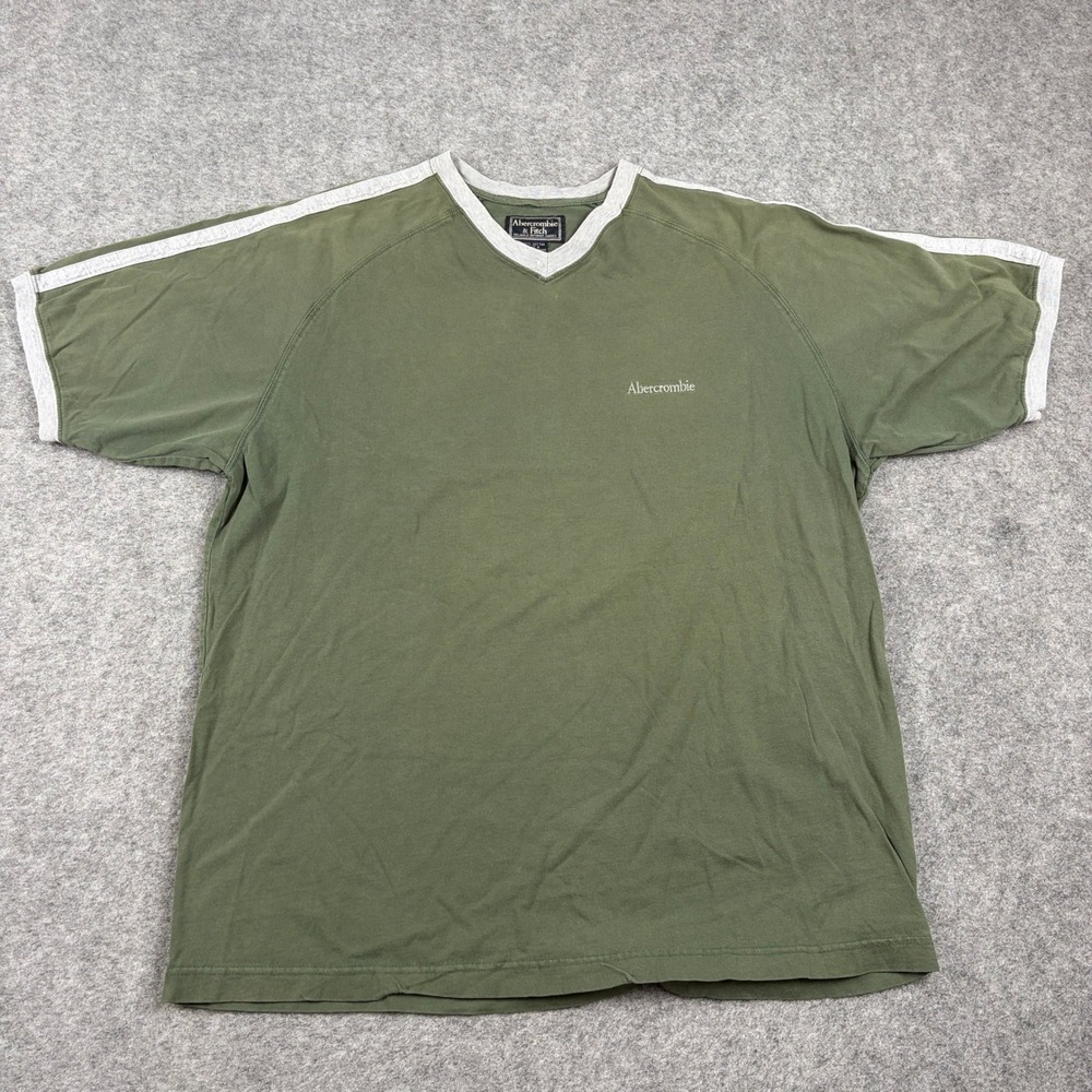 Vintage 90s Abercrombie Fitch V-Neck T-Shirt Mens XL Green Surf Beach Skater Y2K